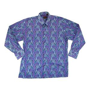 Cigar Couture Paisley Print Button Up Dress Shirt Men’s Size 2XL‎ Purple Casual